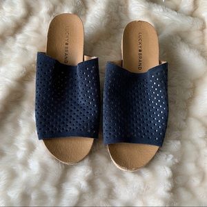 lucky brand navy slip on platforms